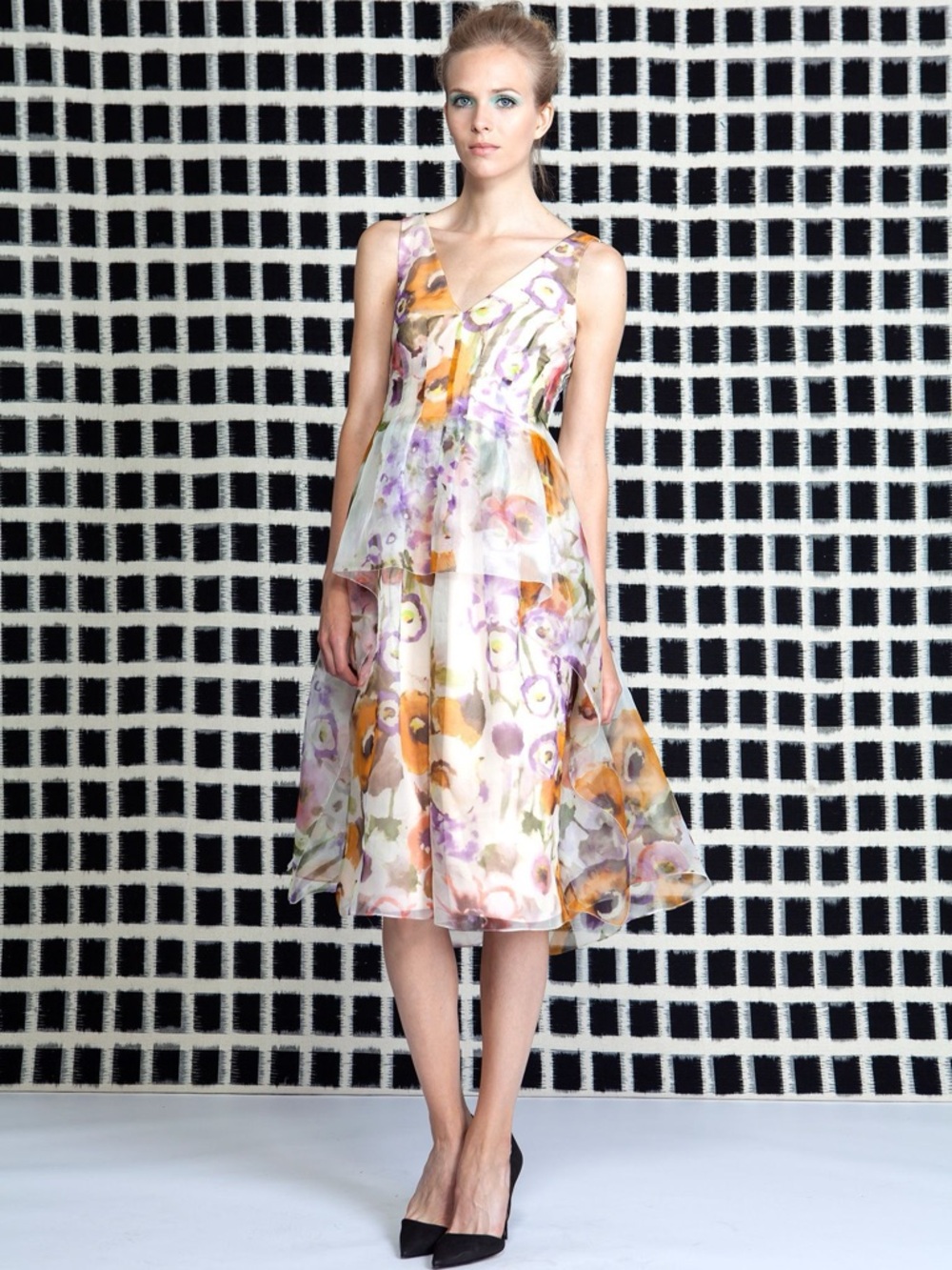 Lela rose silk floral watercolor dress size 4